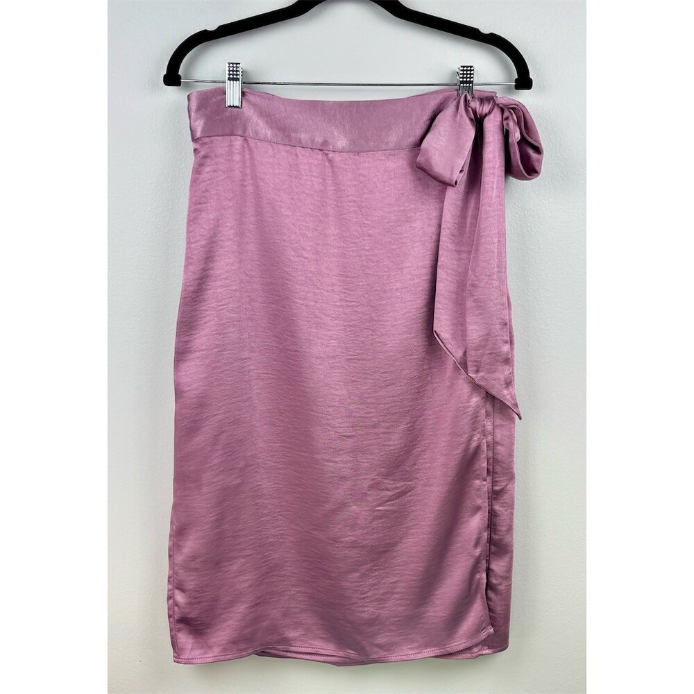 Wildfang Wrap Skirt Womens Size M Mauve Purple Satin Midi Tie Waist Lined
